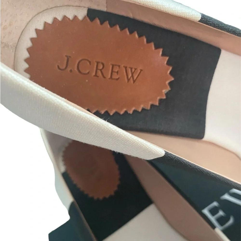 J. Crew New Seville Black White Stripe Canvas Wedge Espadrilles Women’s 9 NIB